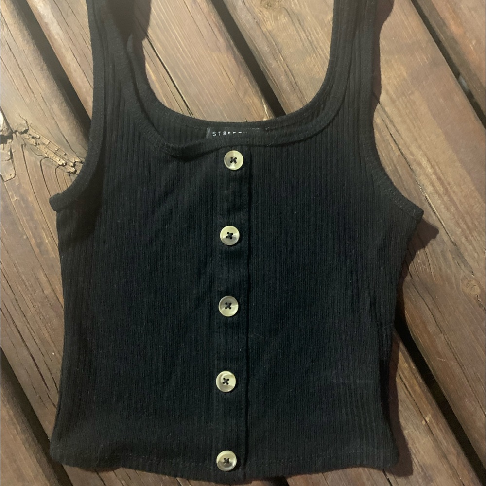 black button up cropped tank top